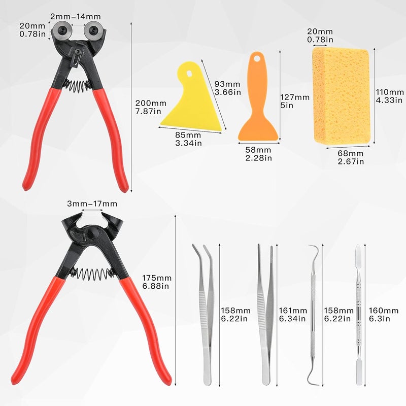 Worldity 19 Pcs Mosaic Tools Kit, Heavy Duty Glass Mosaic Cut Nippers and Tile Nippers, Professional Stained Glass Cutter Tool for Cutting Glass Mosaic, Ceramics - Image 2